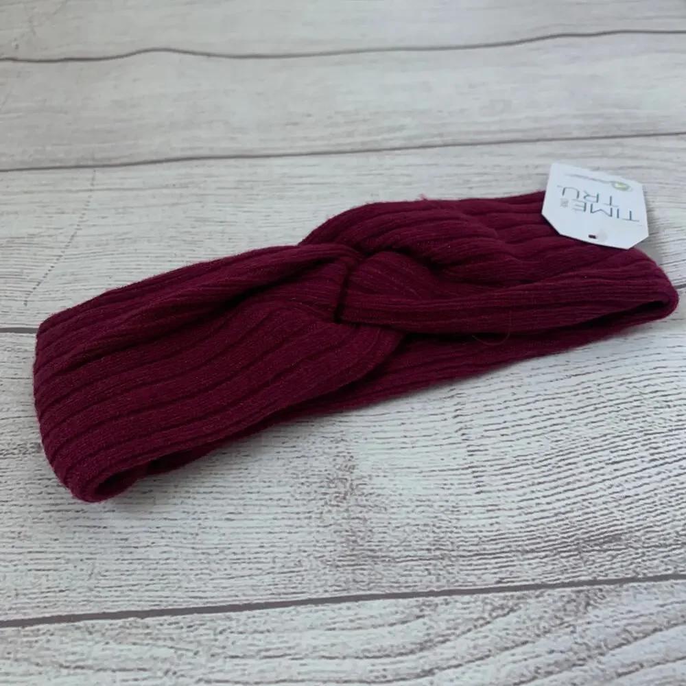 Time and Tru Burgundy Knit Headband Ear Warmer Winter Twisted Bow One Size